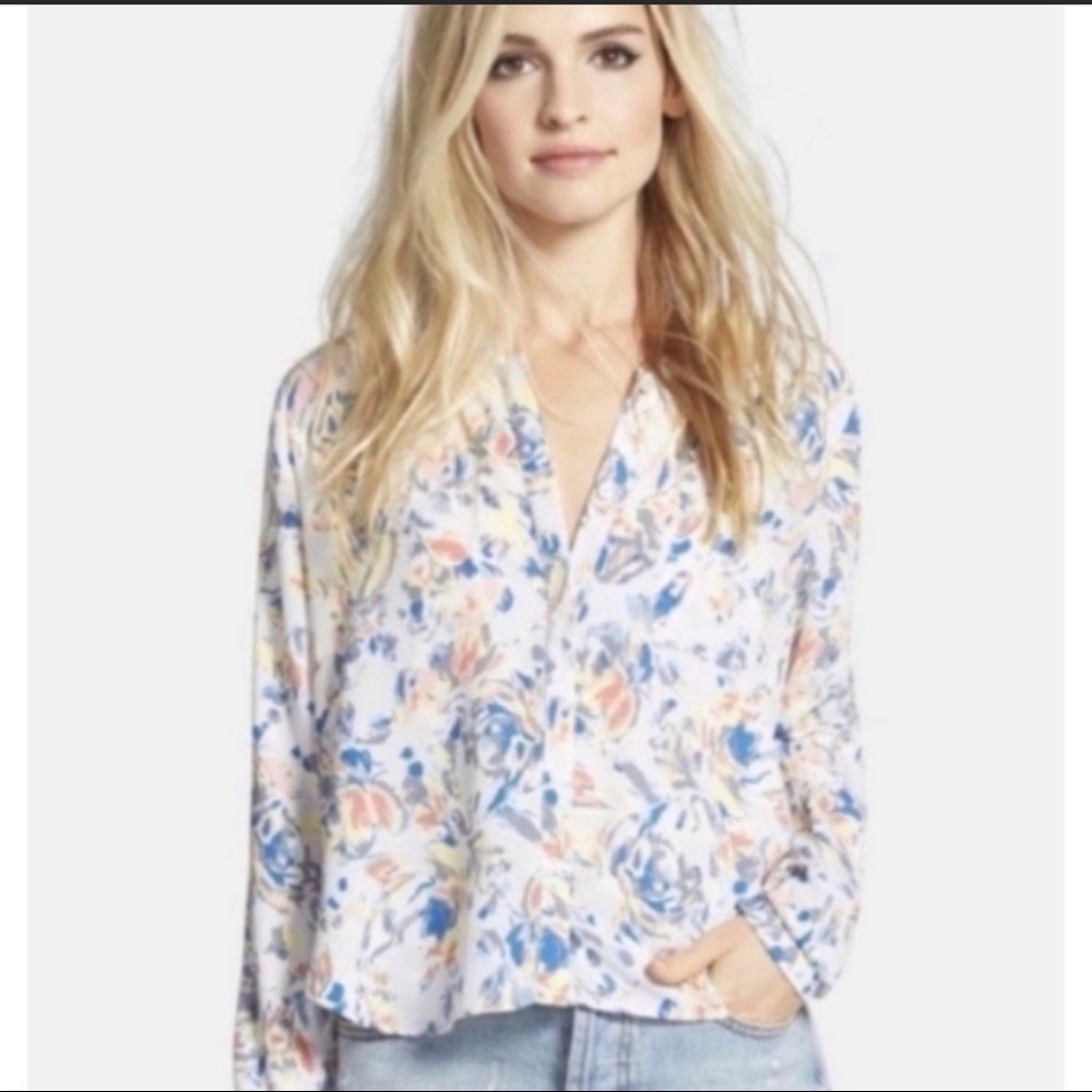 Anthropology Floral Button Down Blouse